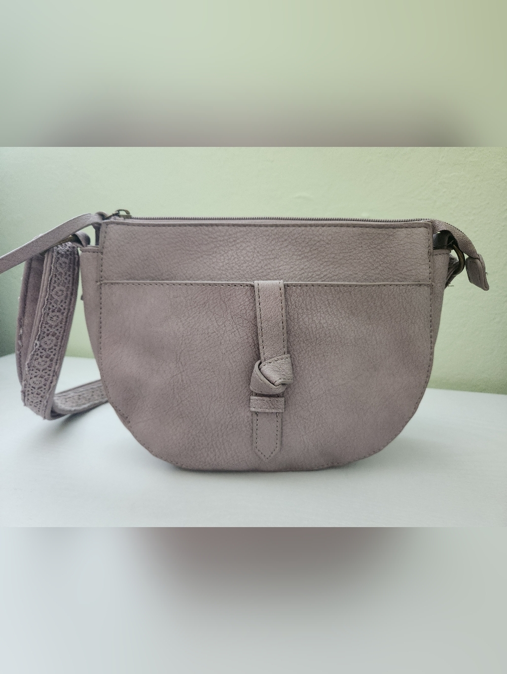 Arizona Jean Company Taupe/Lavendar Crossbody Bag with Knotted Front Detail